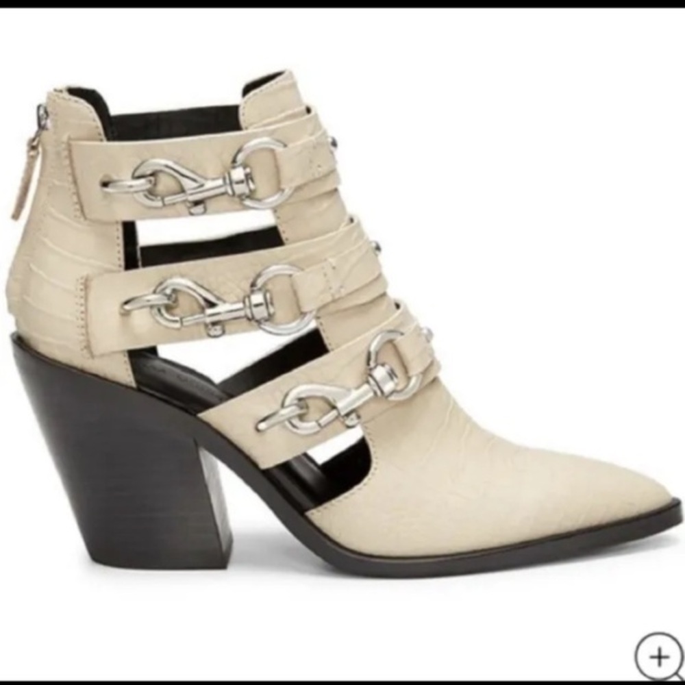 🪩🩷Rebecca Minkoff Croc Leather Seavie Clip Strap Ankle Bootie In Clay Size 8.5